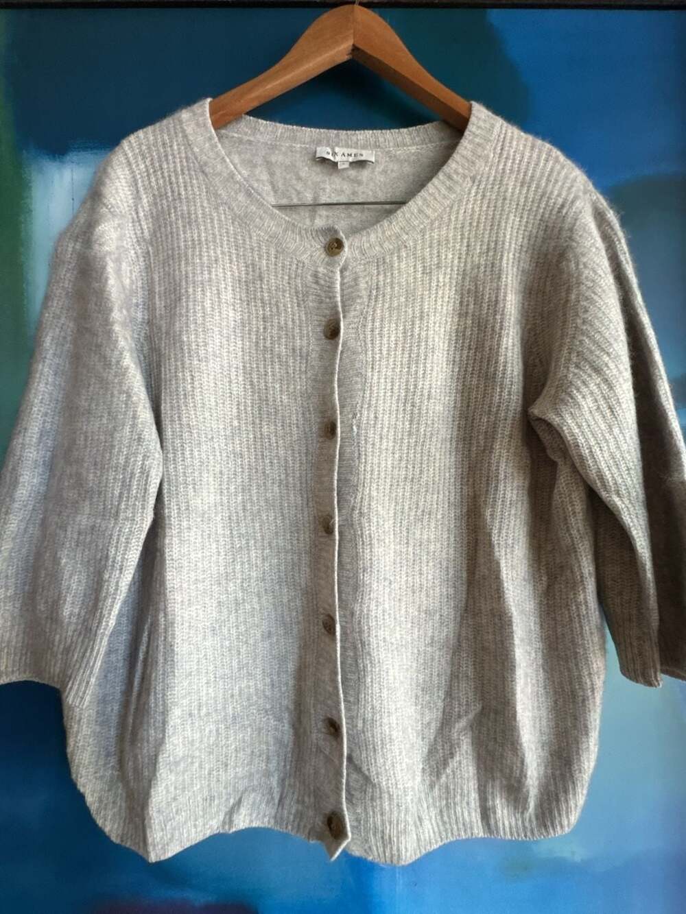 Six Ames Heather Grey Ribbed Button-Front Cardigan Sweater